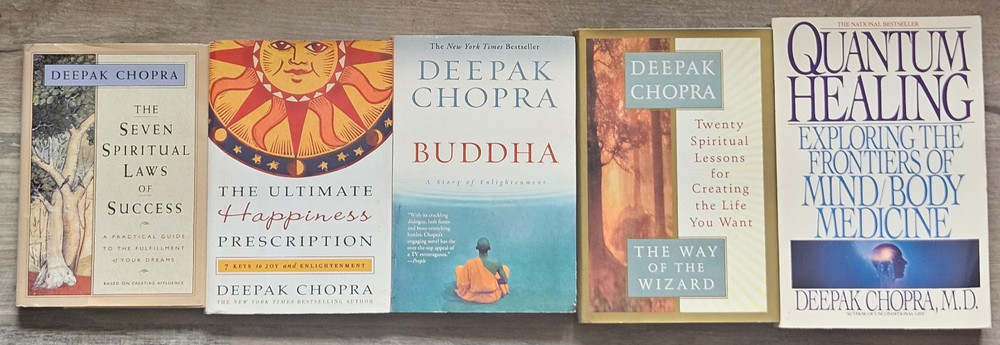 5 Deepak Chopra Book Lot: Quantum Healing, Buddha, Ultimate Happiness, 2 others.