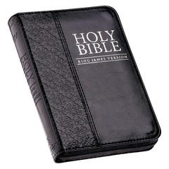KJV Holy Bible,Mini Pocket Bible–Zippered Black Faux Leather Bible w/Ribbon Ma..