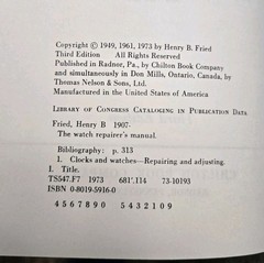 THE WATCH REPAIRER’S MANUAL BY HENRY FRIED 1974 THIRD EDITION HC/DJ VERY NICE!