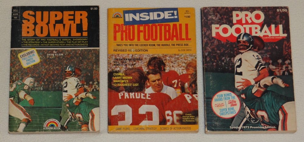 Vintage 1972-73 Dell (Stadia) NFL Football Illustrated Paperback Books Lot of 3