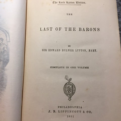 The Last Of The Barons Edward Bulwer-Lytton 1881 J.B. Lippincott Historical Fic