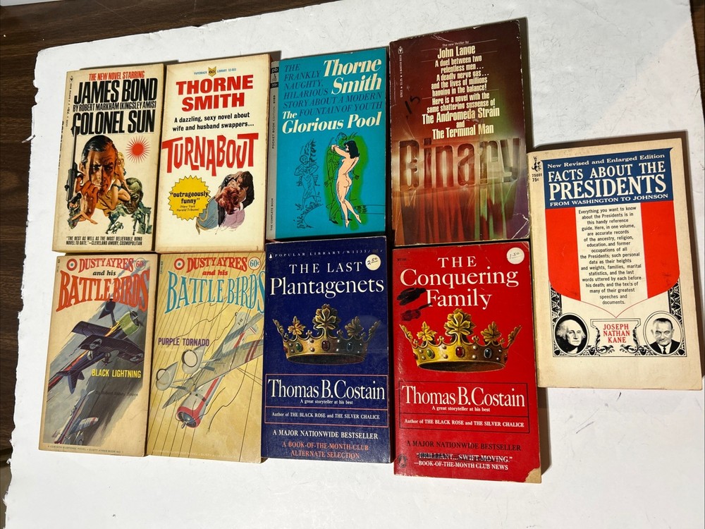 Vintage 60s 70s Paperback Book Lot James Bond Thorne Smith Battle Birds Costain