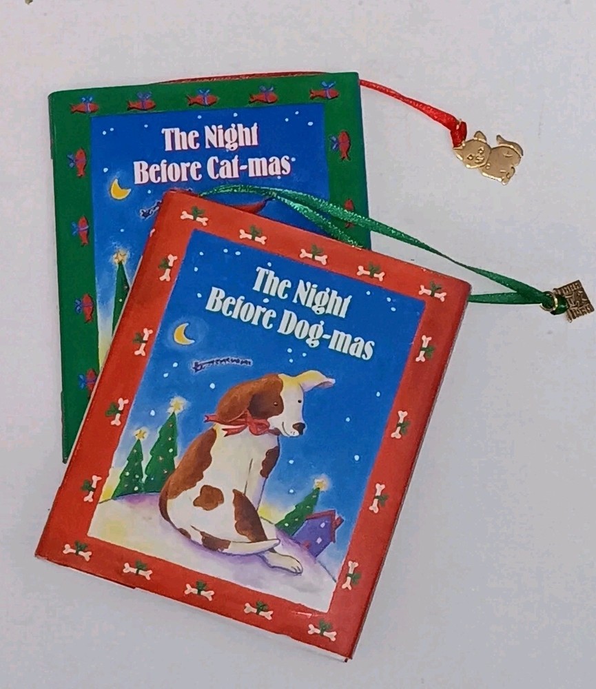 2 Mini NIGHT BEFORE CAT/DOG -MAS Books Gold Plated Bookmark Charms Pauper Press