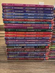 VTG Lot Of R.L. Stine Goosebumps Books- 49 Books,VHS, Postcards Bookmarks, Decal