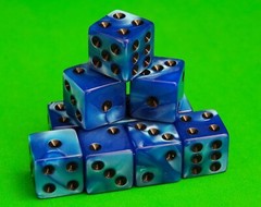 d6 DICE SET (10) 16mm – BLUE MARBLED/BLACK, WARHAMMER, D&D, RPG, NEW