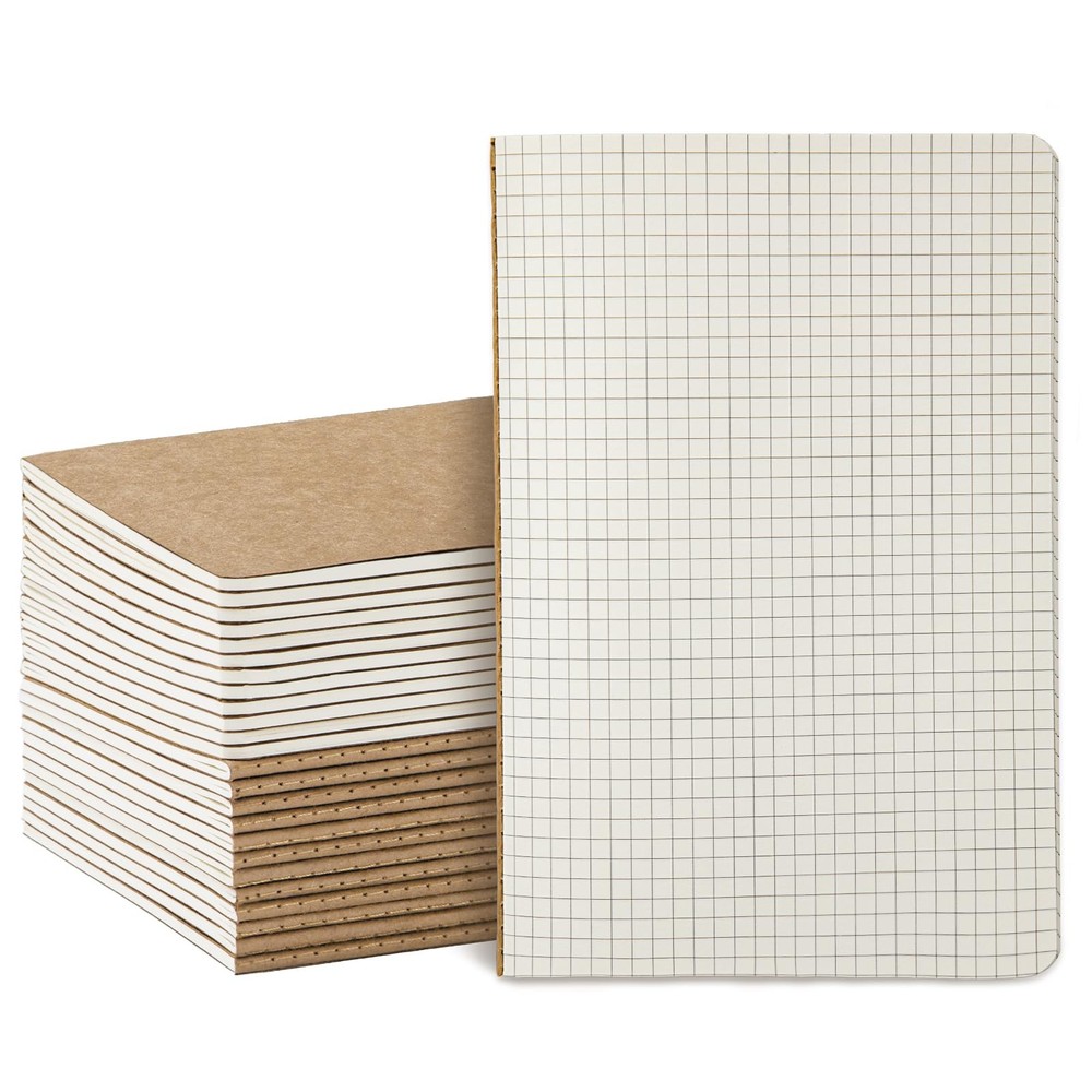 24 Pack Kraft Notebooks Bulk A5, 60 Pages Grid Graph Journals, 8.3×5.5 Inches…