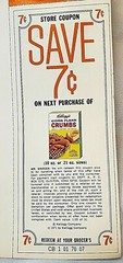 VINTAGE 1971 KELLOGG’S CORN FLAKE CRUMBS COUPON $0.07 CENTS AND AD PAGE