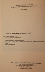 CLARK COUNTY, Kentucky : A History by Thomas D Clark (First Edition 1995 HB)