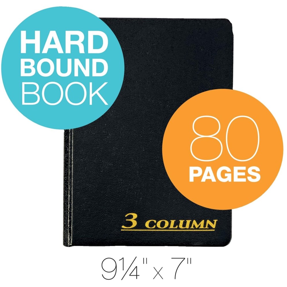 3-Column Black Account Journal, 80 Pages