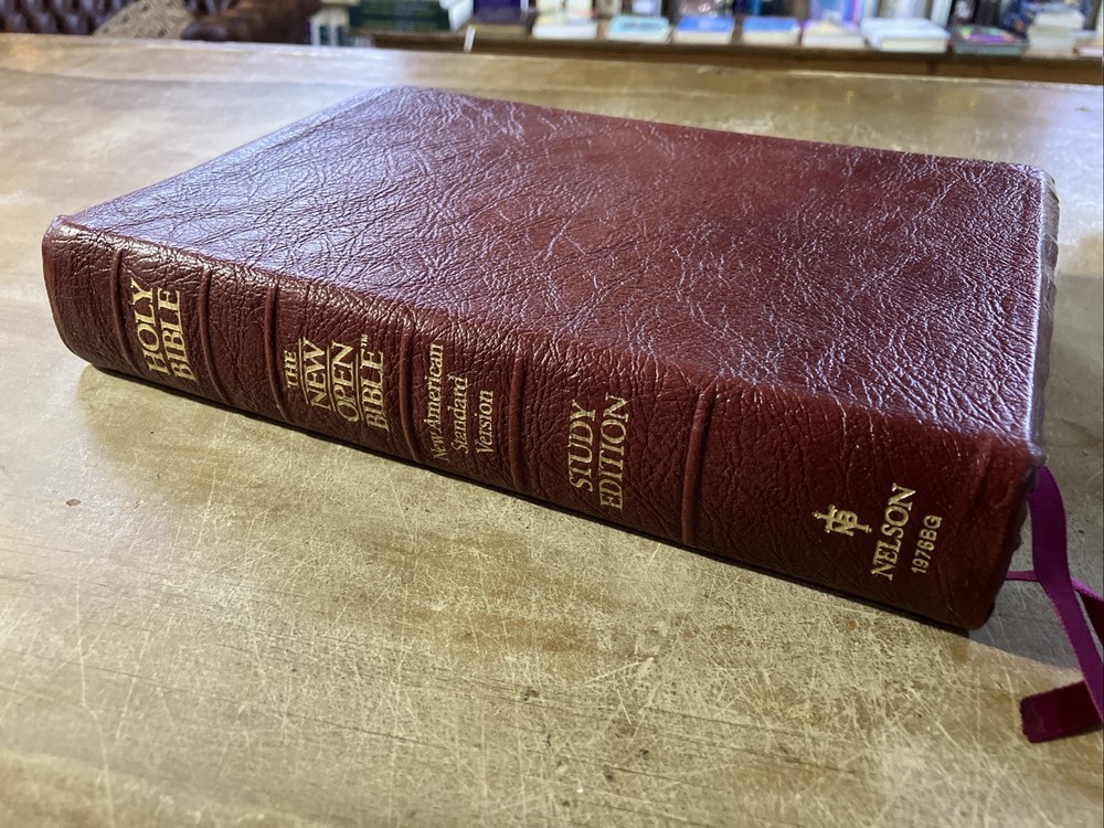 NASB New Open Bible Study Edition Burgundy Genuine Leather 1990 USA 1976BG