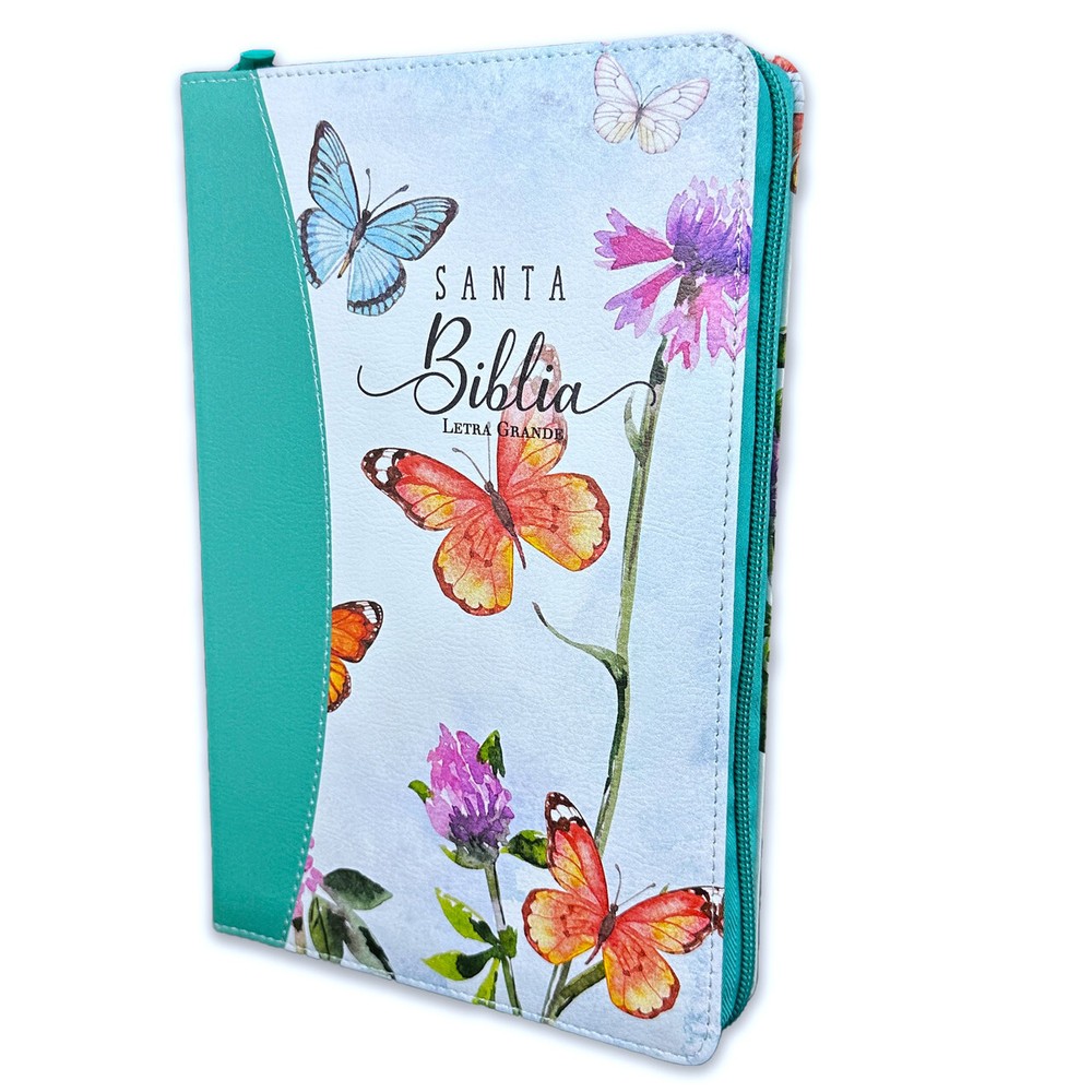 Biblia para Mujer con Cierre Letra 12 puntos RV1960 floral/mariposas con indice