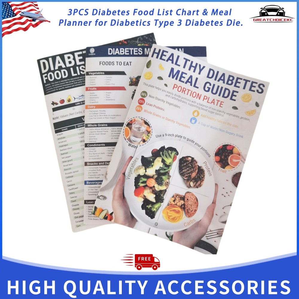 3pcs/set Diabetes Food List Healthy Meal Guide Glucose Food Chart Plan Handbook