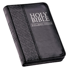 KJV Holy Bible,Mini Pocket Bible–Zippered Black Faux Leather Bible w/Ribbon Ma..