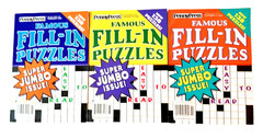 NEW Lot 3 Dell Penny Press Dell Famous Fill In Puzzle Books Over 135 Puzzles!