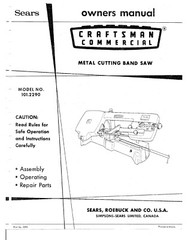 Craftsman 101.2290 Metal Cutting Band Saw Instructions & Parts Manual Coil Bound