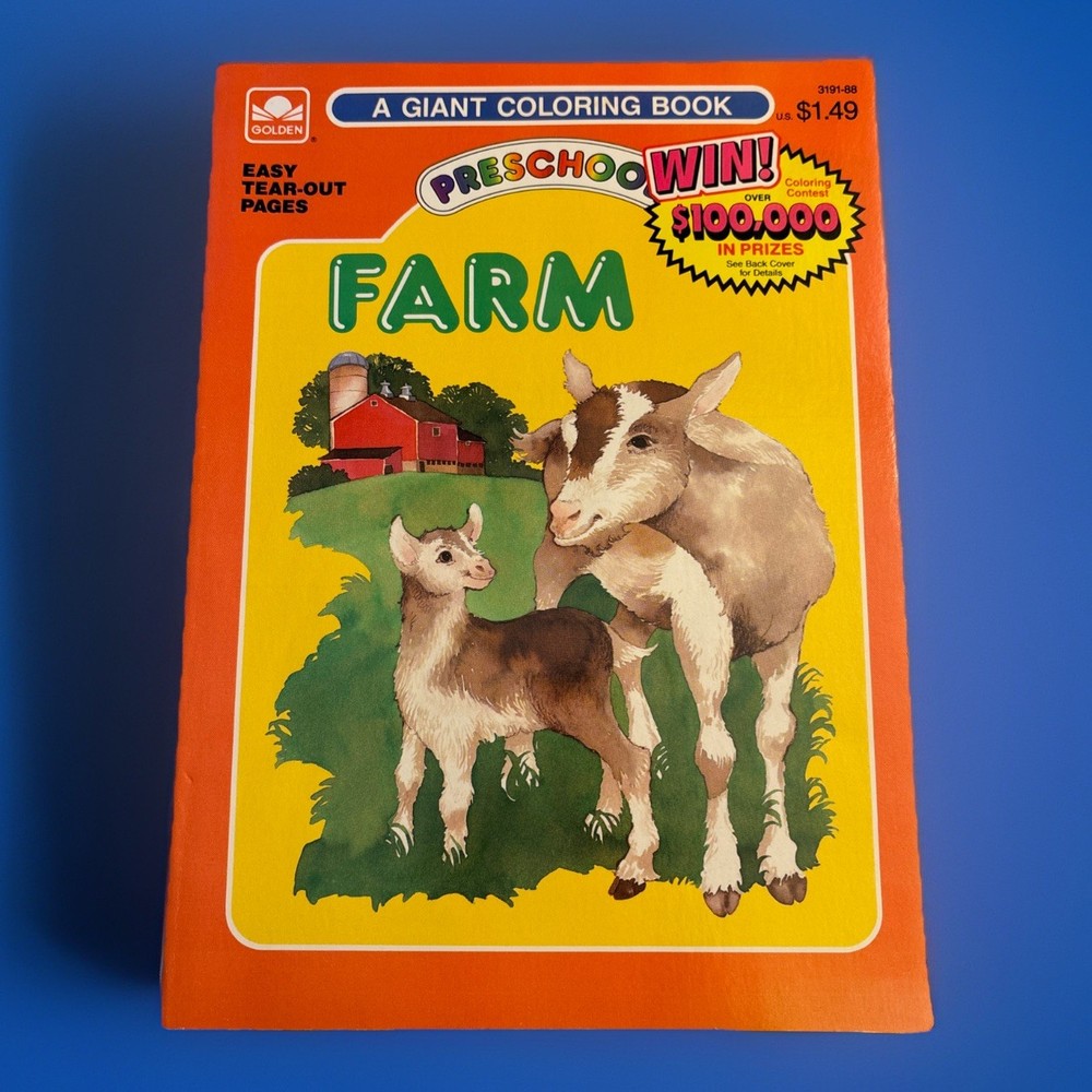 NEW Vintage Golden Coloring Book Preschool FARM Animals 1988 Unused Color Barns