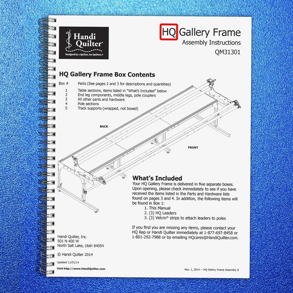 HANDI QUILTER HQ Gallery Frame Assembly Instructions Manual 2014 – WIRE FASTENED