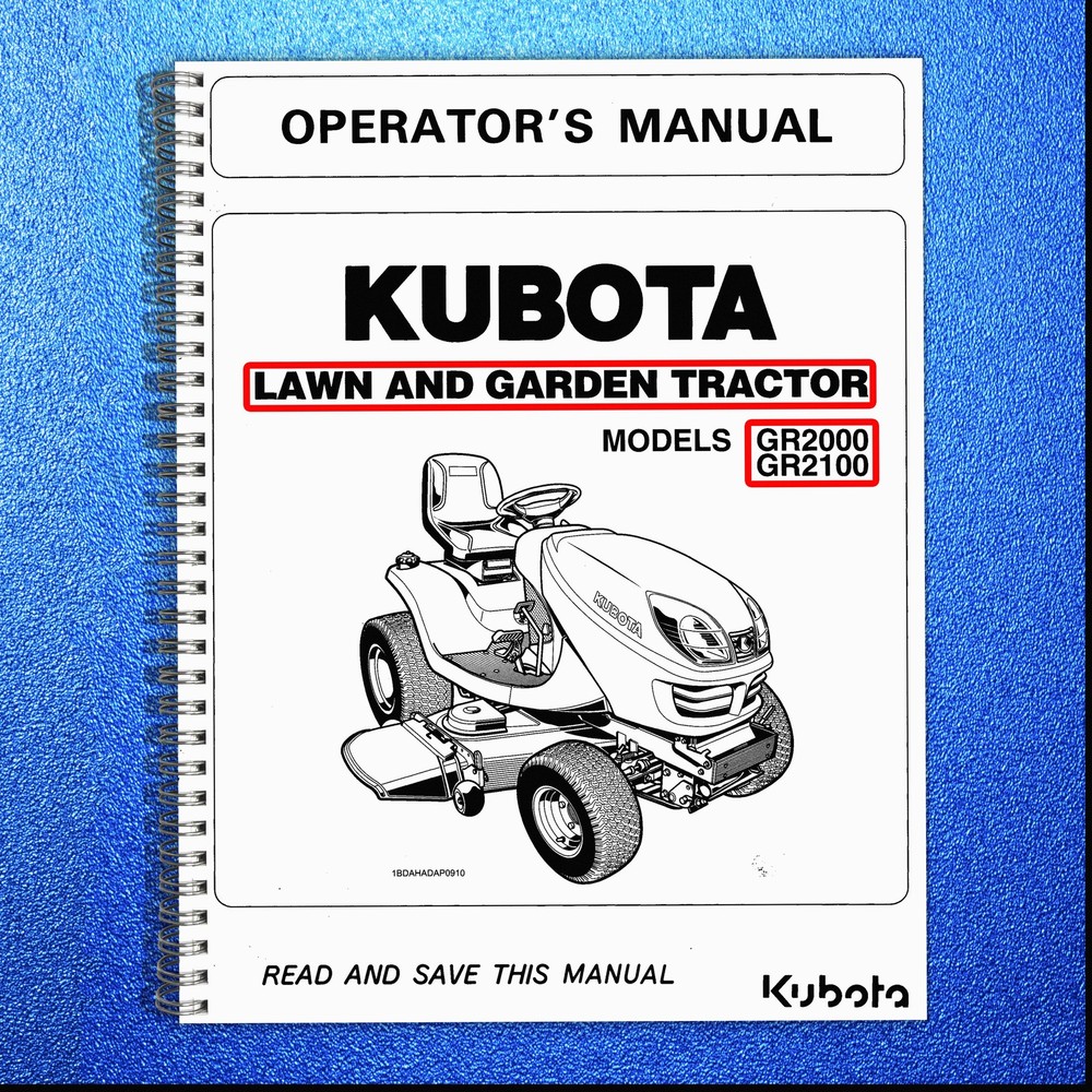 KUBOTA GR2000 GR2100 LAWN TRACTOR OPERATORS MANUAL BINDER – TOUGH FRONT & BACK