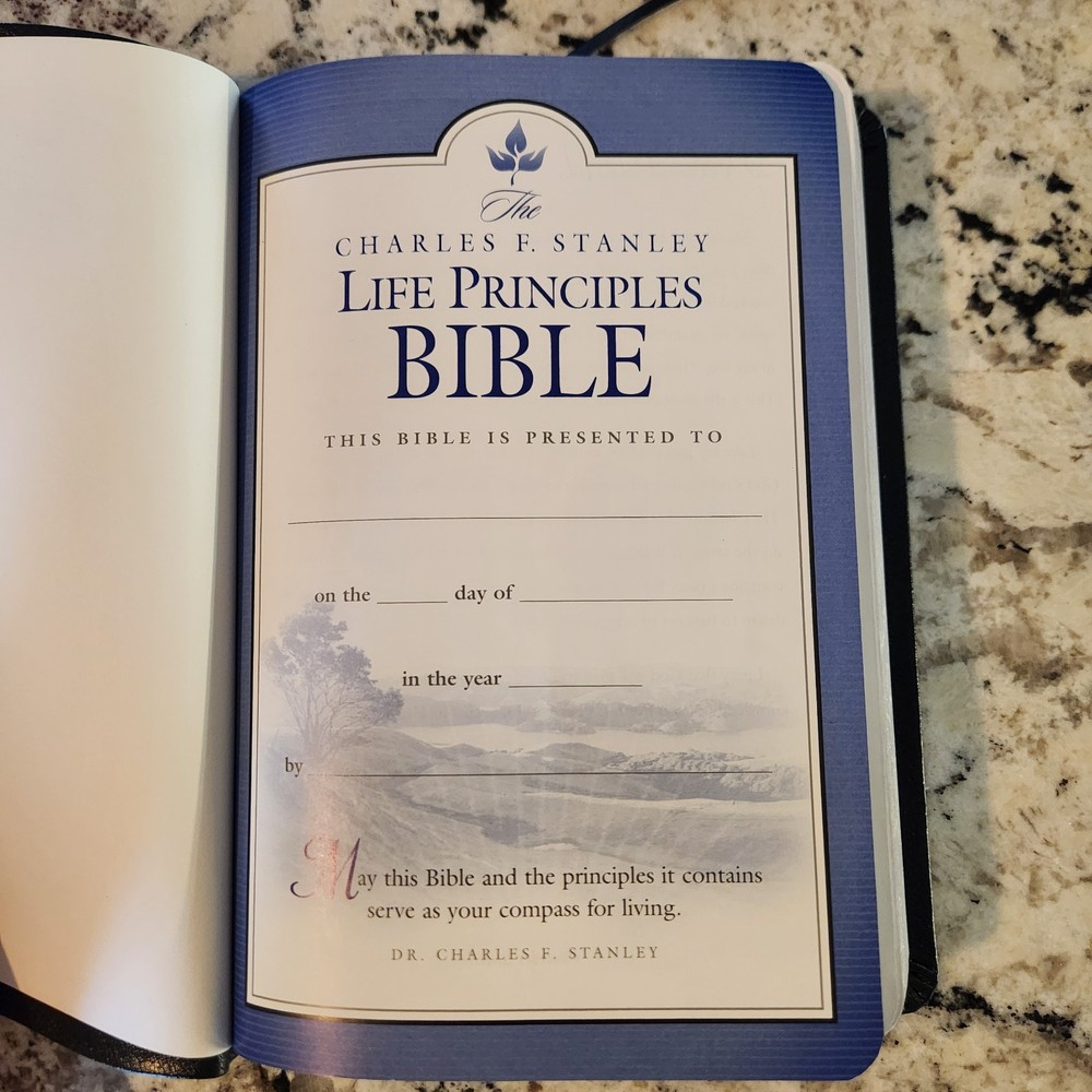Charles Stanley Life Principles Bible *GENUINE LEATHER*Silver Edges*PLEASE READ