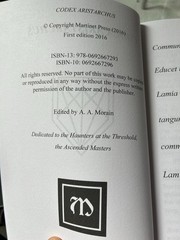 Codex Aristarchus by A. Morain (2016, Trade Paperback)