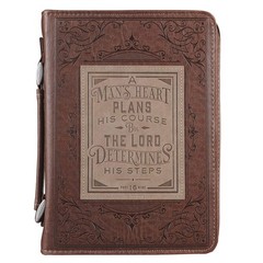 Bible Cover-A Man’s Heart Plans His Course (Proverbs 16:9)-Brown Faux Leather