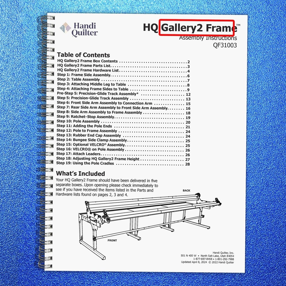 HANDI QUILTER Gallery2 Frame Assembly Manual 2024, FIXED – TOUGH COVERED