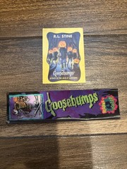 VTG Lot Of R.L. Stine Goosebumps Books- 49 Books,VHS, Postcards Bookmarks, Decal