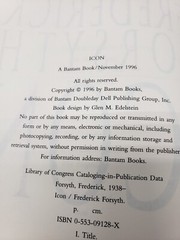 Icon by Frederick Forsyth Bantam Books NY 1996 First Edition HC