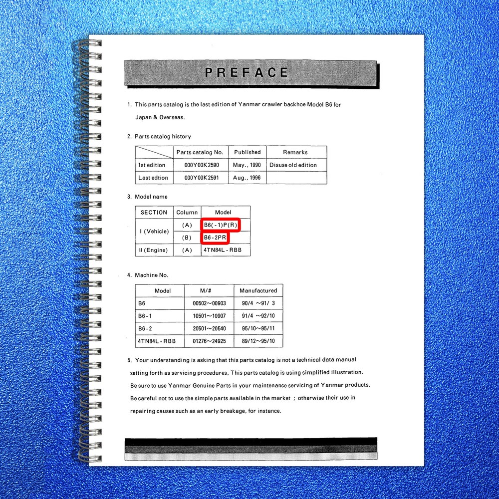 YANMAR B6-1PR B6-2PR Crawler Backhoe Parts Catalog Manual, FOLDOUTS