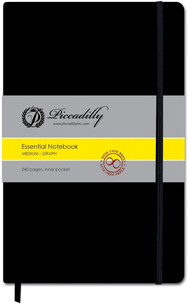 Piccadilly Essential Notebook Medium – Black – Graph office_product New